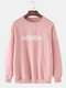 Mens Date Print 7 Color Simple Casual Loose Crew Neck Pullover Solid Sweatshirts - Pink