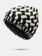 Women Mixed Color Twist Knitted Jacquard Plus Velvet Warmth Brimless Beanie Hat - Black
