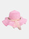 Women Flower Bowknot Decoration Wave Hat Wide Brim Sunscreen Straw Hat - Rose