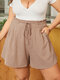 Plus Size Drawstring Pocket Casual Shorts - Brown