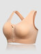 Plus Size Front Zipper Wireless Shockproof Full Cup Removable Pad Sports Bras - Nude