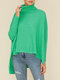 Chic Solid Color Loose Asymmetrical Turtleneck Sweater - Green