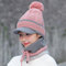 Wool Cap And Scarf Set Beanie Warm Winter Pom Wooly Cap - Pink