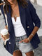Solid Color Long Sleeve Breasted Blazer With Pocket - Navy