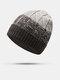 Unisex Acrylic Mixed Color Knitted Plus Velvet Striped Jacquard Thicken Warmth Brimless Beanie Hat - Khaki