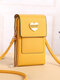 حقيبة عادية متعددة الوظائف مزدوجة الطبقات لمس شاشة حقيبة كروس جلد صناعي قلب زخرفة هاتف حقيبة - الأصفر