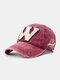 Menico Unisex Cotton W Letter Embroidery Fashion Casual Wild Adjustable Outdoor Sunscreen Sun Hat Baseball Cap - Wine Red