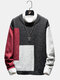Mens Casual Patchwork Round Neck Loose Fit Sweater - Black