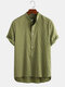 Mens Soft & Breathable Wrinkled Vertical Pinstripe Casual Henley Shirt - Green