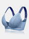 Women Front Closure Contrast Lace Jacquard Seamless Wireless Breathable Bra - Blue