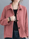 Винтажная вельветовая куртка с длинными рукавами и однотонными пуговицами с лацканами - Розовый