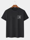 Camisetas informales de manga corta con estampado de letras en el pecho para hombre Cuello - Negro