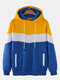 Mens Colorblock Patchwork Loose Leisure Drawstring Hoodies With Muff Pocket - Yellow