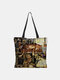 النساء قماش لطيف الكرتون النفط الطلاء القط الطباعة ضد للماء حقيبة تسوق حقيبة كتف حقيبة يد حمل - #03