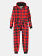 Mens Cozy Cotton Plaid Beam Footed Jumpsuits Zipper Onesies With Waist Pockets - Red