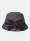 Women Woolen Cloth Solid Bowknot Flower Decoration Casual Warmth Bucket Hat - Black Brown
