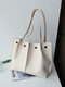 Women Business PU Leather Rivet Large Capacity Shoulder Bag Handbag Ruched Bag - White