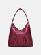 Women Retro PU Leather Multi-pocket Handbag Shoulder Bag - Wine Red