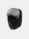 Unisex PU Cotton Thicken Solid Color Removable Mask Ear Protection Winter Skiing Warmth Windproof Trapper Hat - Black