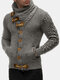Mens Single Breasted High Neck Cable Knit Warm Casual Cardigans - Dark Gray