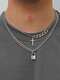 2 Pcs/Set Trendy Minimalist Lock Cross Shape Pendant Chain Alloy Double-layer Necklace - #01