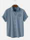 Mens Simple Emojis Print Lapel Casual Short Sleeve Shirts - Blue
