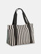 Casual Canvas Striped Design ZIP Pocket Large Capacity Two Tone  Handbag Tote - Black