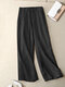Women Vertical Striped Casual Straight Pants With Pocket - Black