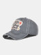 Unisex Washed Distressed Cotton Letter Cartoon Pattern Embroidery Patch Fashion Sunscreen Baseball Cap - Gray