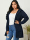 Solid Color Drawstring Long Sleeve Plus Size Hooded Thin Coat with Pocket - Navy