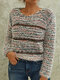 Stripe Long Sleeve O-neck Knit Sweater For Women - Gray