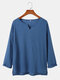 Mens Solid Color Notch Neck Side Split Drop Shoulder Cotton T-Shirts - Blue