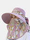 Women Cotton Print And Bowknot Decorative Shawl Hat Neck Guard Sun Protection Shawl Bucket Hat - Purple