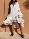 Solid Color Lace Irregular Hem Button Midi Dress - White