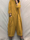 Solid Color Plain Button Pocket Long Sleeve Casual Jumpsuit for Women - Yellow