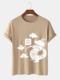 T-shirt a maniche corte da uomo Cartoon Chinese Drago Print Crew Collo - Cachi