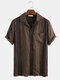 Mens Ethnic Stripe Print Square Chest Pocket Short Sleeve Shirts - Brown
