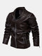 Mens PU Leather Warm Fleece Lined Long Sleeve Slim Fit Fashion Coats Jackets - Coffee