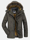 Mens Thicken Fleece Lined Warm Casual Regular Fit Faux Fur Hooded Coat - Army Green