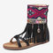 Embroidered Zipper Opened Toe Mid Claf Gladiator Sandals For Women - Black