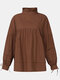 Solid Color Knotted Pleated Long Sleeve Ruffle Blouse for Women - Coffee