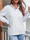 Solid Sleeveless Knitted Crochet Pullover V-neck Sweater - White