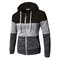 Mens Breathable Modish Striped Patchwork Drawsring Hat Zip Up Hoodies Casual Hooded Tops - Black