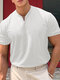 Mens Solid Notched Neck Casual Short Sleeve T-Shirt - White