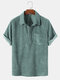 Mens Corduroy Solid Color Lapel Short Sleeve Golf Shirt - Green