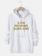 Mens Letter Slogan Print Cotton Casual Drawstring Hoodies With Pouch Pocket - White