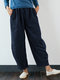 Vintage Corduroy Drop-Crotch Pockets Plus Size Harem Pants  - Navy