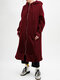 Casual Solid Color Pockets Front Zipper Hooded Long Coat - Wine Red