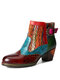 Socofy Casual Color Block Leather Patchwork Woolen Side-zip Comfortable Low Heel Short Boots - Multicolor
