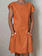 Women Casual Dress Short Sleeve Pockets Buttoned Summer Dresses - Orange